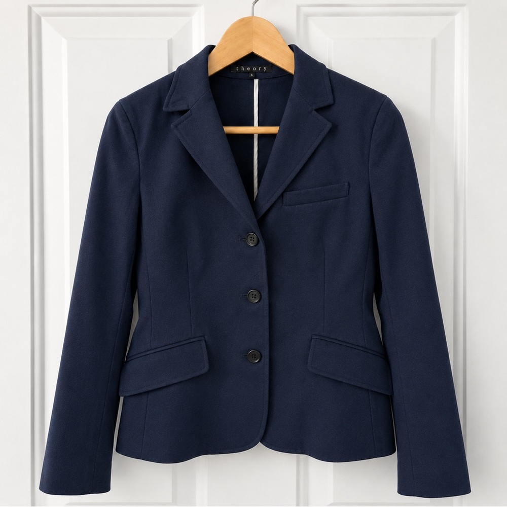 Theory Navy Tailored Three-Button Blazer